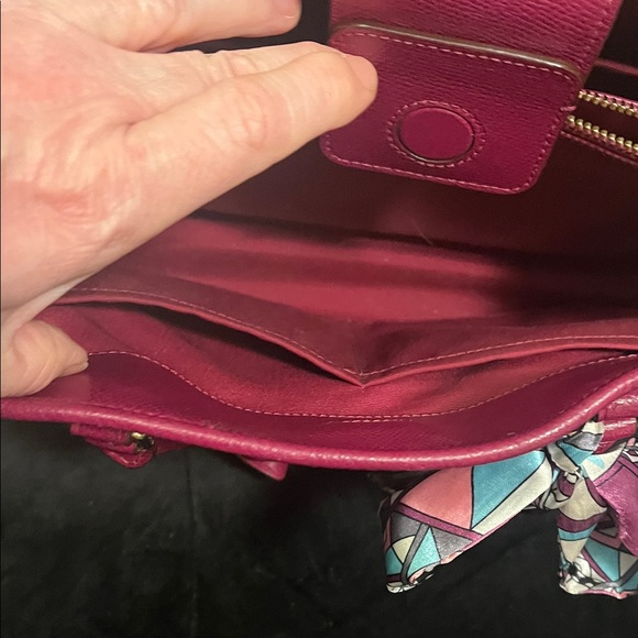 Coach Magenta Leather Satchel with Scarf Accent Key Holder CALLOUTS - Picture 11 of 16